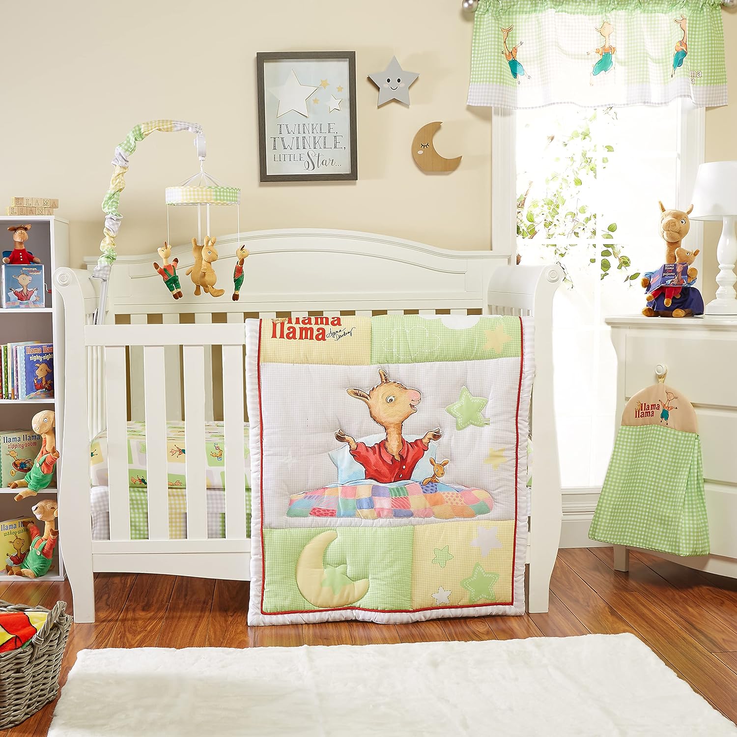 251025031459703_1 EVERYDAY KIDS Precious Moments Noah’s Ark 4 Pc Crib Bedding for Girls Nursery Set Includes Baby Bed Quilt, Fitted Sheet, Dust Ruffle and Diaper Stacker with Sweet Images of Elephants and Giraffes - Image 1